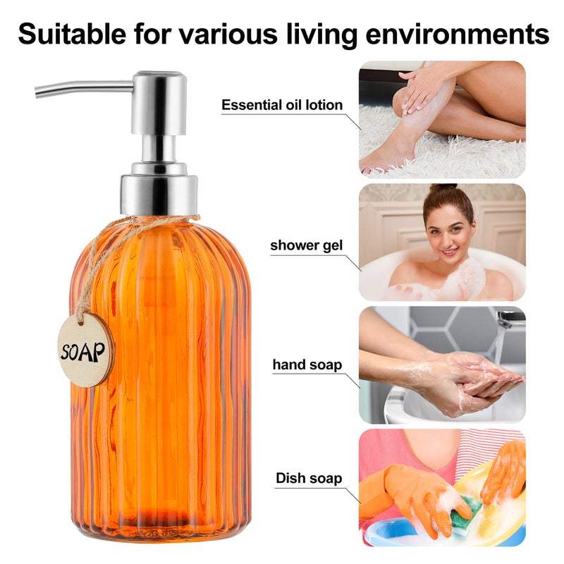 Moclif 16 Oz Soap Dispenser Tempered Glass Clear Vertical Stripe With 304 Rust Proof Stainless Steel Pump Refillable Liquid Hand Soap Dispenser For Bathroom  Kitchen  Dish Soap Lotion (Orange) - Image 4