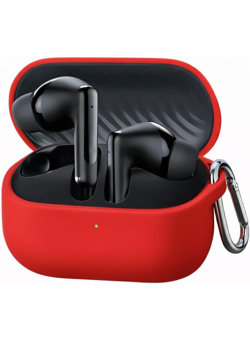 Silicone Shockproof Protective Case Wireless Earbuds with Carabiner, Front LED Visible For Oraimo SpaceBuds Neo+ OTW‑323P True (Red)