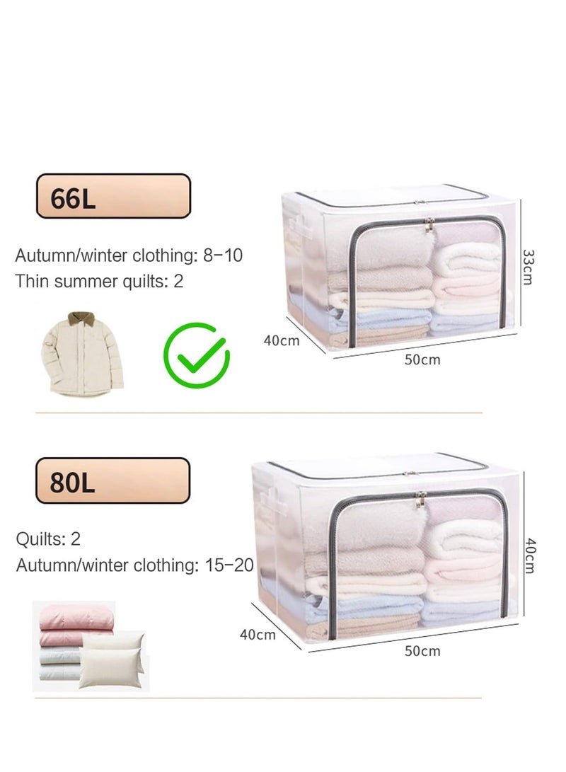 DUNISO Foldable Clothes Storage Boxes with Steel Frame 66L 3 Pack Transparent Foldable Storage Boxes Double Zipper Clothes Storage Organizer for Clothing Shoe Toys Bedroom(White-3PCS(66L) - Image 4