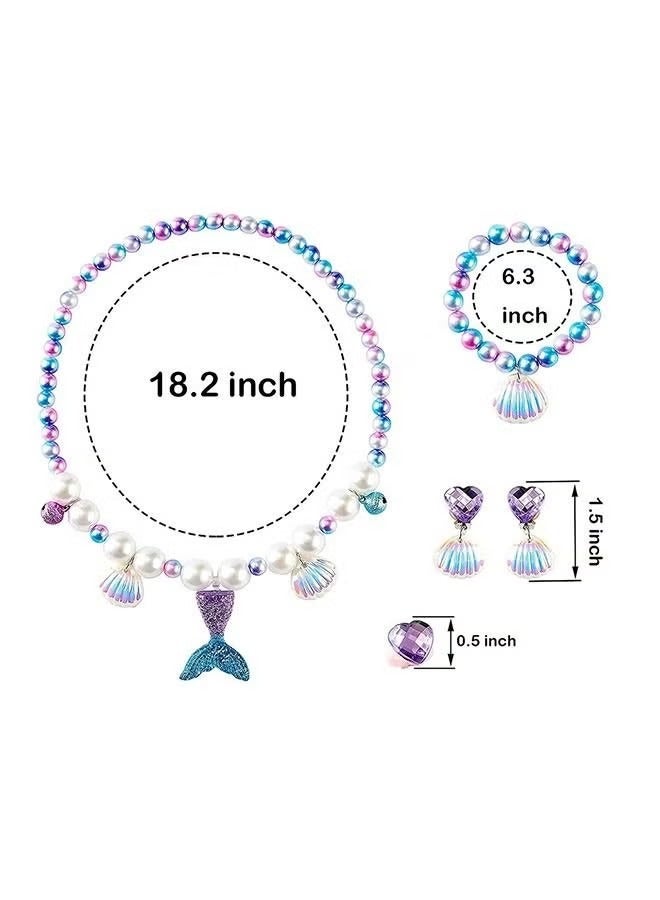 Mermaid Jewelry Kit Little Set for Kids, Pearl Shell Crown Pendant Bracelets Ear Clips Set, Princess Party Dress Up Pretend Play Decorative Accessories (Purple - Image 2