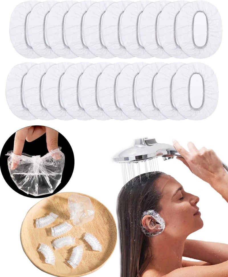 MUFEKUM Disposable Ear Covers 100 Pack Clear Waterproof PE One Size Unisex Adult Children Shower Bathing Hair Dye Salon Treatment