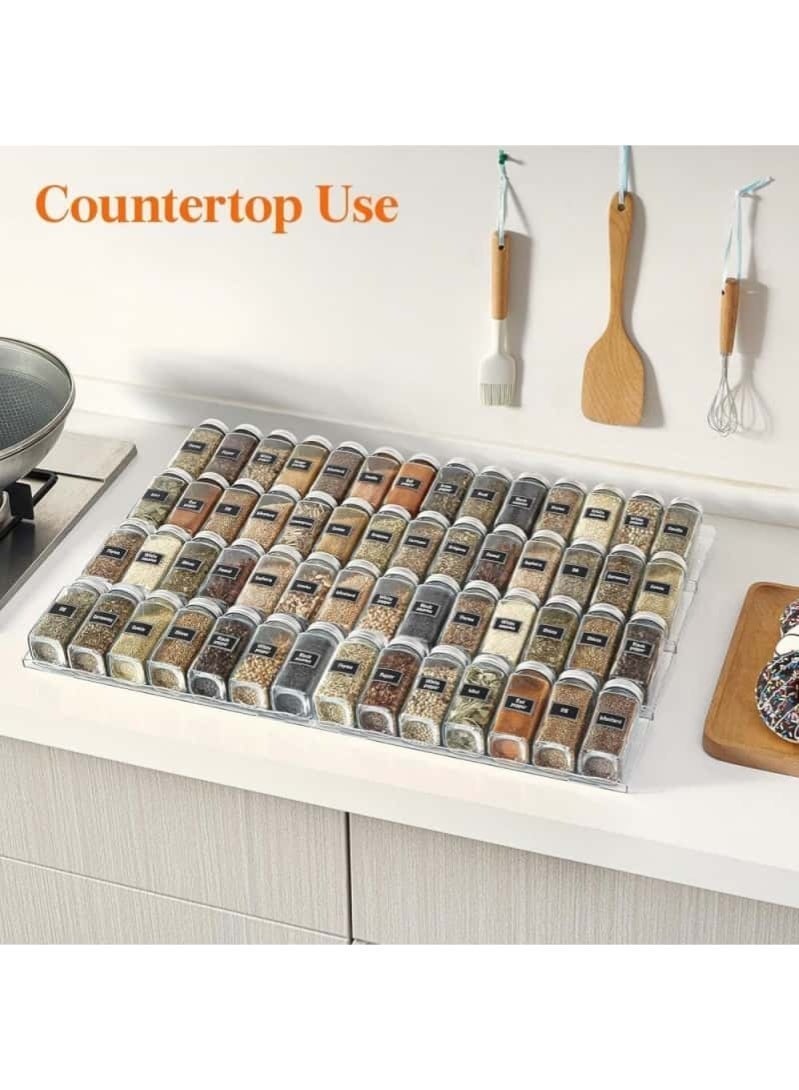 8-Piece Expandable Clear Acrylic Spice Rack Organizer, 13" Sections with Slanted Tier Drawer Inserts, Extends 13"-26" for Kitchen Cabinet & Countertop - Image 5