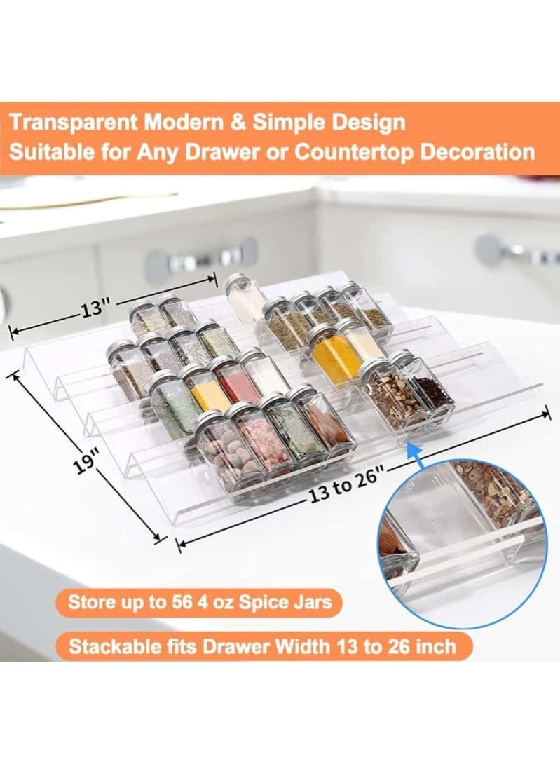 8-Piece Expandable Clear Acrylic Spice Rack Organizer, 13" Sections with Slanted Tier Drawer Inserts, Extends 13"-26" for Kitchen Cabinet & Countertop - Image 3