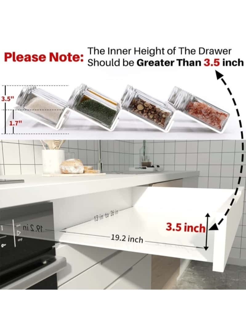 8-Piece Expandable Clear Acrylic Spice Rack Organizer, 13" Sections with Slanted Tier Drawer Inserts, Extends 13"-26" for Kitchen Cabinet & Countertop - Image 4