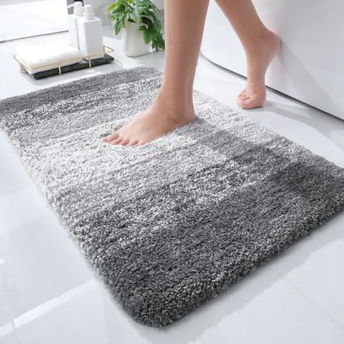OLANLY Bathroom Rugs Mat 24x16, Extra Soft Absorbent Microfiber Bath Rugs, Rubber Backing, Quick Dry, Machine Washable Bath Mats for Bathroom Floor, Tub and Shower, Home Decor Accessories, Grey - Image 1