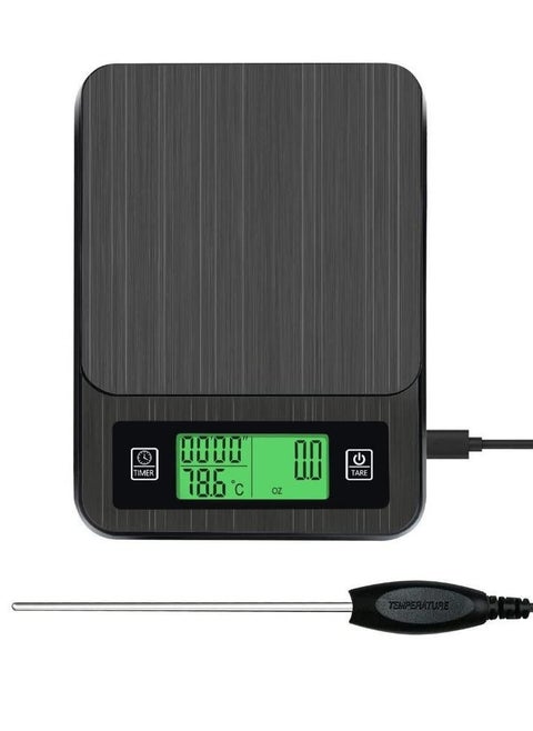 Bolivia's Coffee Scale with Timer, 3kg/0.1g High Accuracy, LCD Backlight Display Digital Kitchen Food Scale with Meat Thermometer, for Baking and Cooking(Black)