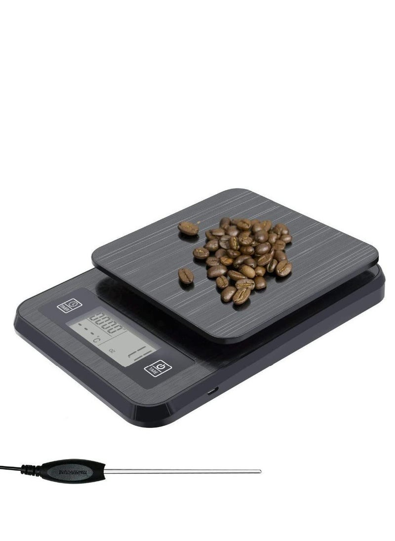 Bolivia's Bolivia's Coffee Scale with Timer, 3kg/0.1g High Accuracy, LCD Backlight Display Digital Kitchen Food Scale with Meat Thermometer, for Baking and Cooking(Black)  - Image 2