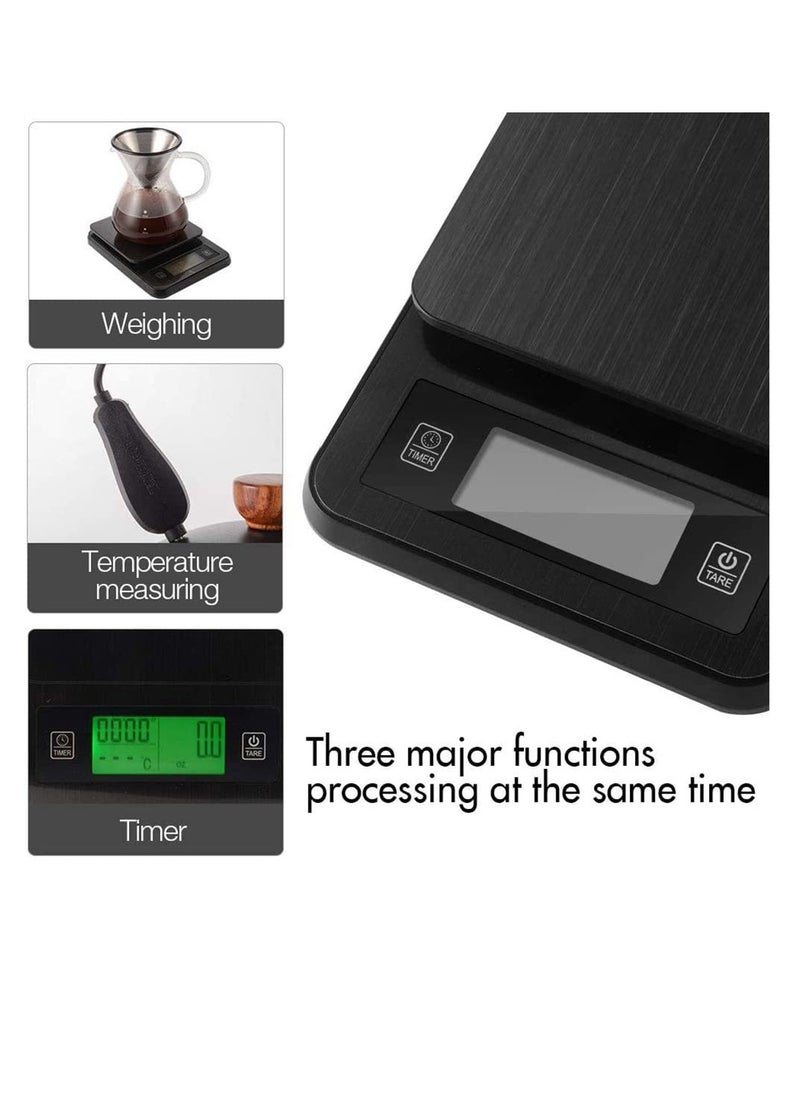 Bolivia's Bolivia's Coffee Scale with Timer, 3kg/0.1g High Accuracy, LCD Backlight Display Digital Kitchen Food Scale with Meat Thermometer, for Baking and Cooking(Black)  - Image 3