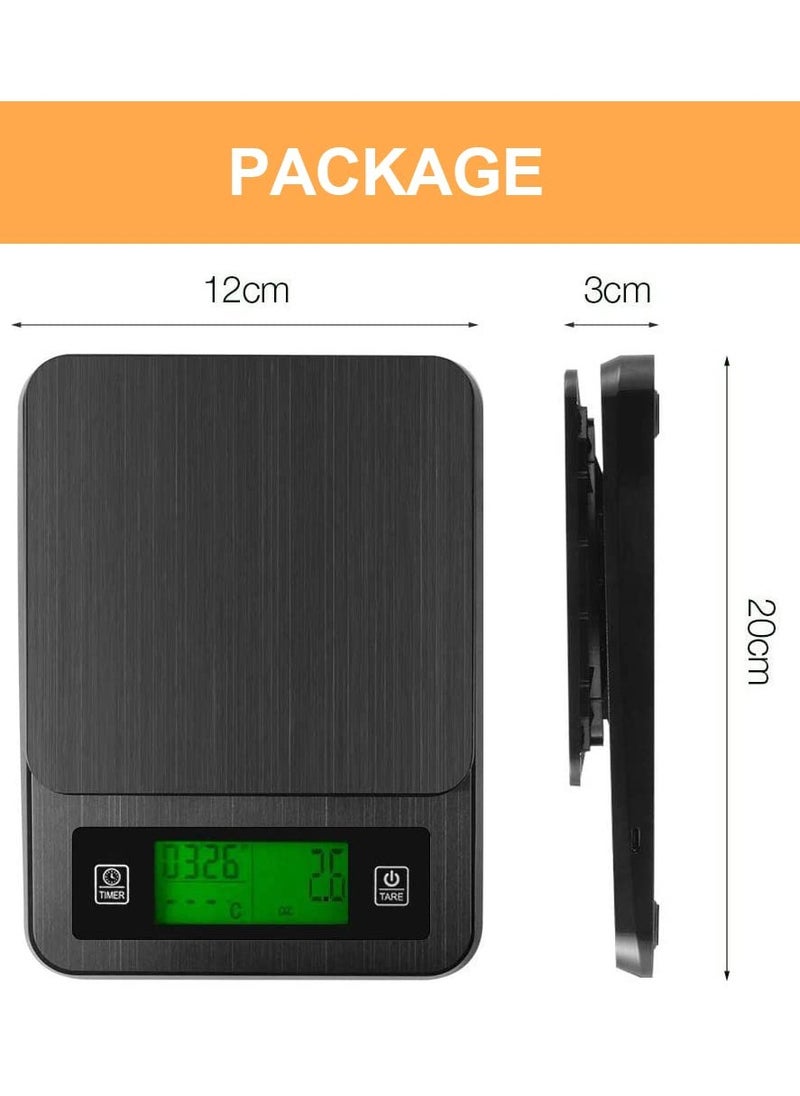Bolivia's Bolivia's Coffee Scale with Timer, 3kg/0.1g High Accuracy, LCD Backlight Display Digital Kitchen Food Scale with Meat Thermometer, for Baking and Cooking(Black)  - Image 4