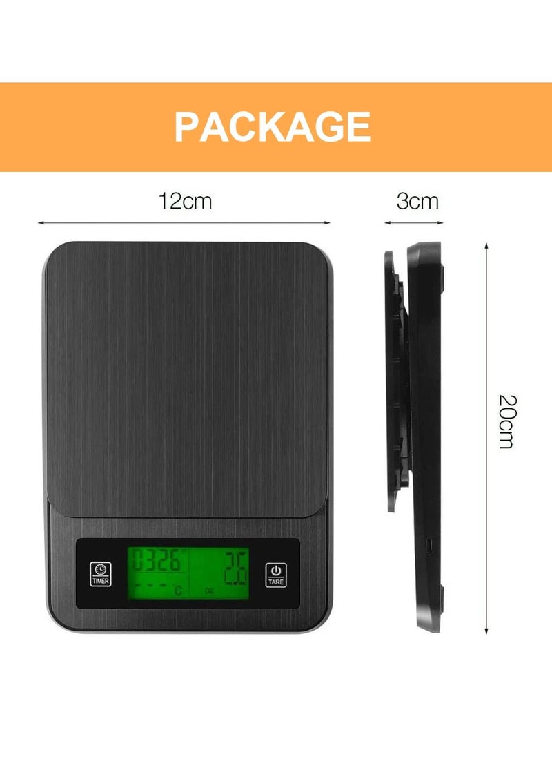 Bolivia's Bolivia's Coffee Scale with Timer, 3kg/0.1g High Accuracy, LCD Backlight Display Digital Kitchen Food Scale with Meat Thermometer, for Baking and Cooking(Black)  - Image 5