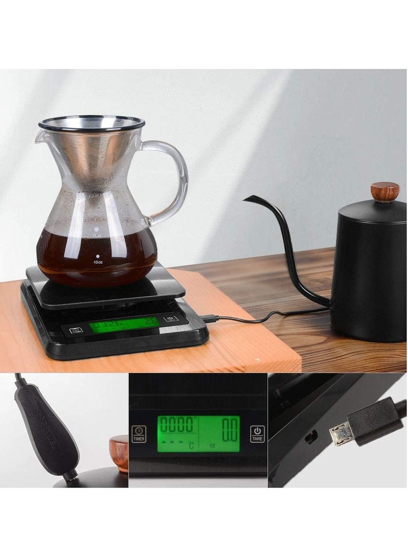 Bolivia's Coffee Scale with Timer, 3kg/0.1g High Accuracy, LCD Backlight Display Digital Kitchen Food Scale with Meat Thermometer, for Baking and Cooking(Black)