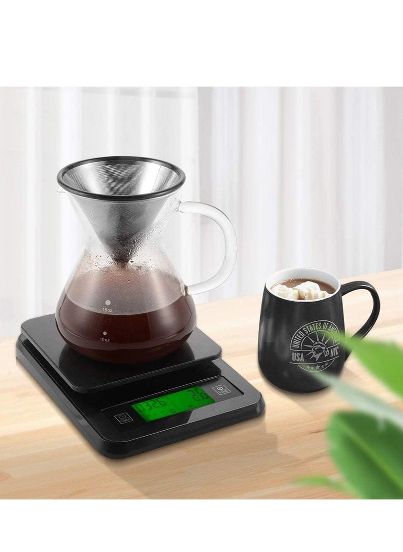 Bolivia's Coffee Scale with Timer, 3kg/0.1g High Accuracy, LCD Backlight Display Digital Kitchen Food Scale with Meat Thermometer, for Baking and Cooking(Black)