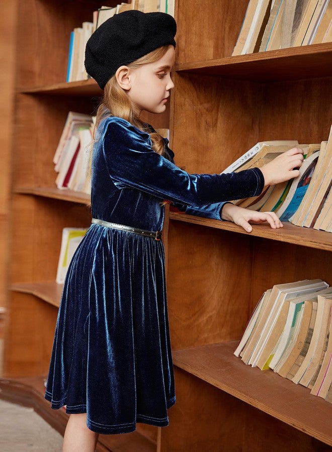 Arshiner فستان عيد الميلاد للأطفال من أرشينر، فساتين مخملية زرقاء داكنة، بأكمام طويلة، فستان أميرة لحفلة عيد الميلاد، ملابس رسمية لخريف وشتاء 4T - Image 3