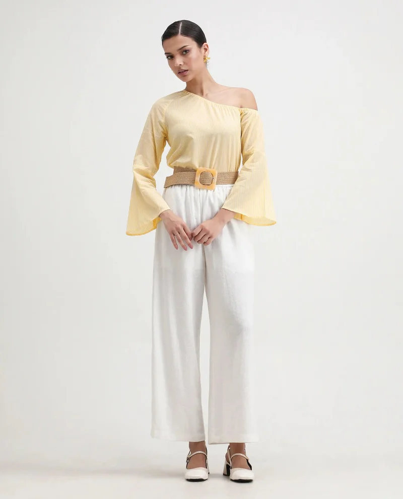 Rareism Women's Modern Stripes: Asymmetric Neckline Top
