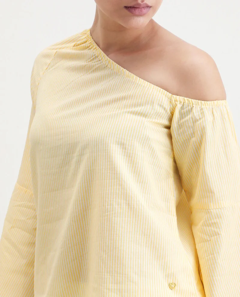 Rareism Women's Modern Stripes: Asymmetric Neckline Top