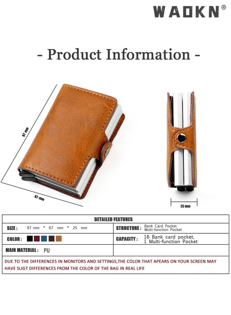 WAOKN Wallet for Men Credit Card Holder, Automatic Pop Up Wallet with RFID, Leather Slim Card Case Front Pocket Anti-theft Travel Thin Wallets, Metal Money Organizers for Women Up to Holds 16 cards+ Cash  - Image 3