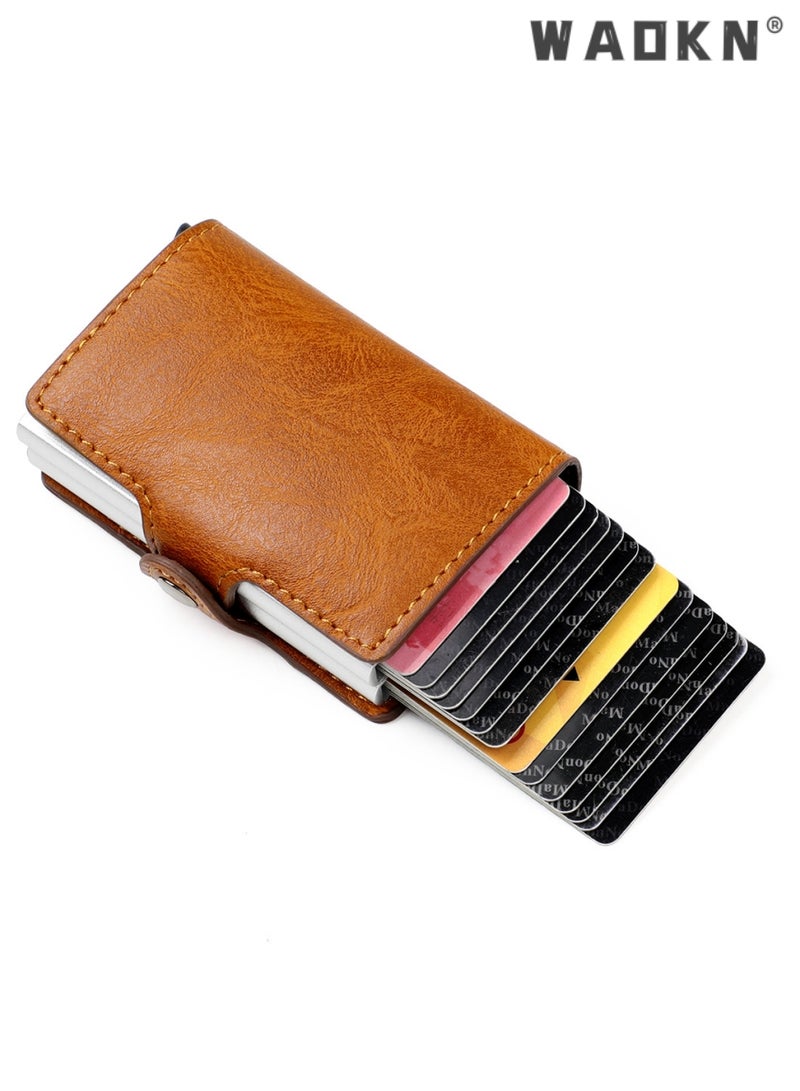 WAOKN Wallet for Men Credit Card Holder, Automatic Pop Up Wallet with RFID, Leather Slim Card Case Front Pocket Anti-theft Travel Thin Wallets, Metal Money Organizers for Women Up to Holds 16 cards+ Cash  - Image 2