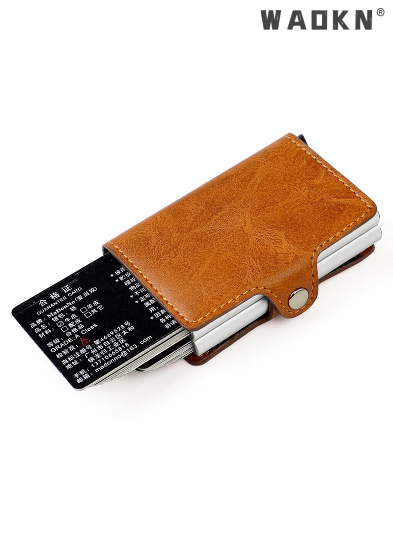 WAOKN Wallet for Men Credit Card Holder, Automatic Pop Up Wallet with RFID, Leather Slim Card Case Front Pocket Anti-theft Travel Thin Wallets, Metal Money Organizers for Women Up to Holds 16 cards+ Cash  - Image 5