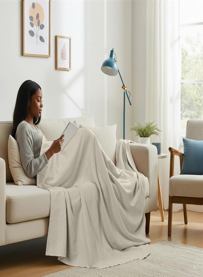 Utopia Bedding Khaki Waffle Blanket Queen Size Soft Lightweight Breathable Cotton Blend Bed Blanket for All Seasons Luxury Throws for Bed Couch and Sofa - Image 4