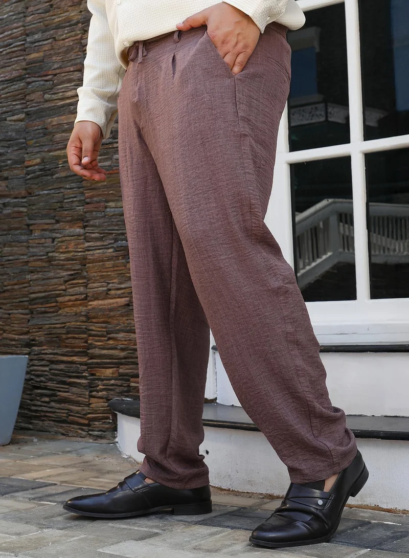 Instafab Plus Instafab Plus Men's Coin Grey Straight Linen-Blend Trousers For Casual Wear | Mid-Rise | Straight Fit | Button Closure | Plus Size Trousers Crafted With Comfort Fit For Everyday Wear