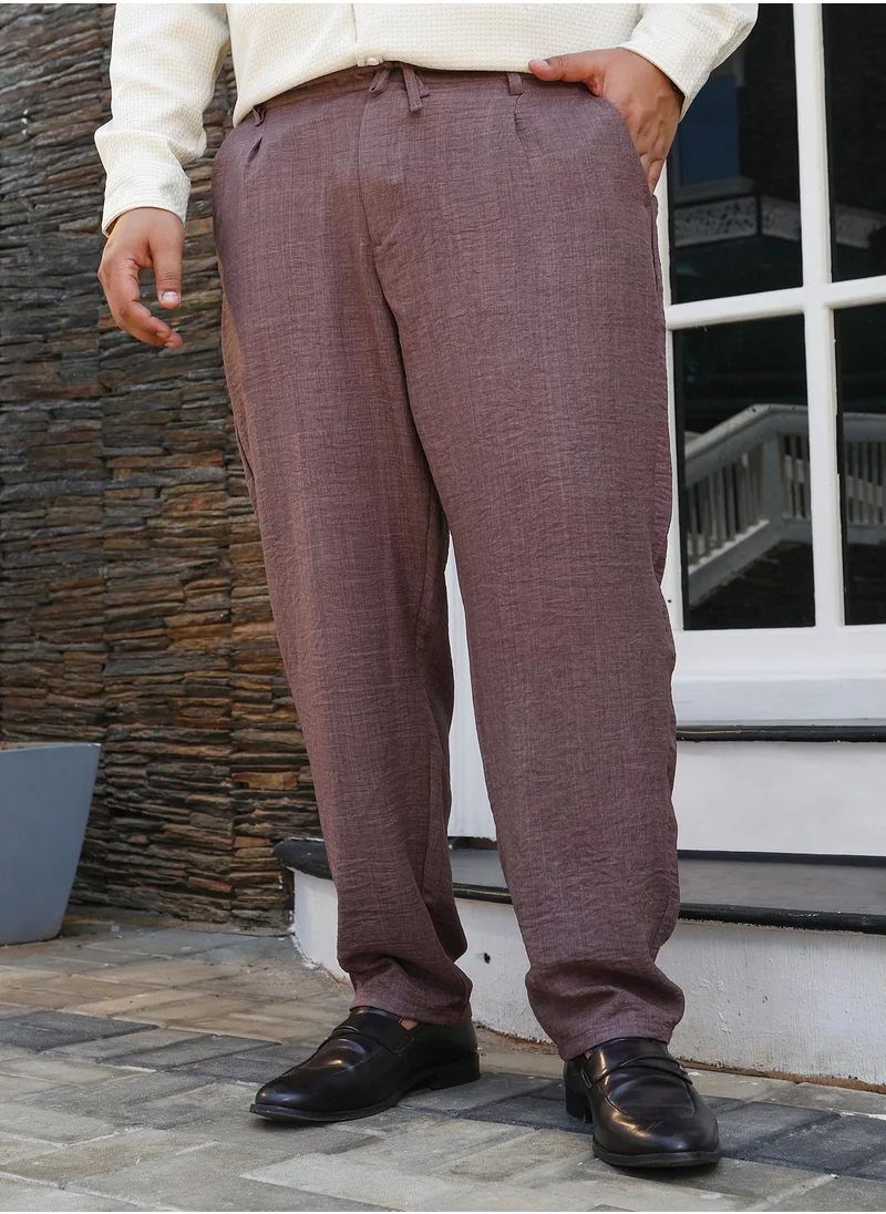 انستافاب بلس Instafab Plus Men's Coin Grey Straight Linen-Blend Trousers For Casual Wear | Mid-Rise | Straight Fit | Button Closure | Plus Size Trousers Crafted With Comfort Fit For Everyday Wear