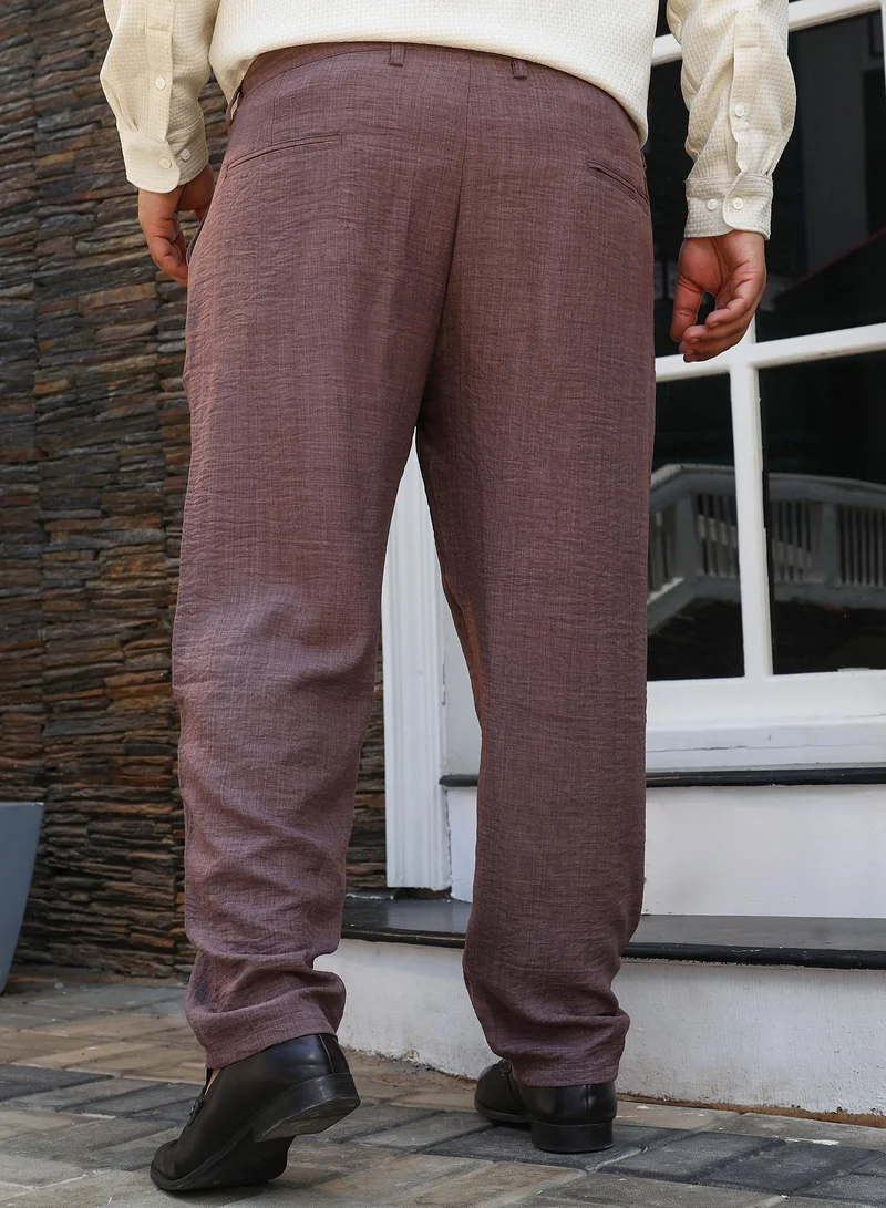 Instafab Plus Instafab Plus Men's Coin Grey Straight Linen-Blend Trousers For Casual Wear | Mid-Rise | Straight Fit | Button Closure | Plus Size Trousers Crafted With Comfort Fit For Everyday Wear