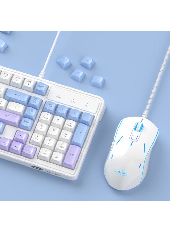 MageGee مجموعة لوحة مفاتيح وفأرة ميكانيكية Magegee Gk980 مع إحساس ميكانيكي، لوحة مفاتيح سلكية بإضاءة خلفية RGB بـ 98 مفتاح، مجموعة لوحة مفاتيح وفأرة للمكتب والألعاب، لوحة مفاتيح وفأرة للكمبيوتر واللابتوب، أبيض وأزرق - Image 3