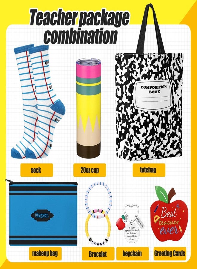 Sieral Teacher Appreciation Gifts for Women Christmas Teacher Gifts Set 20 oz Pencil Tumbler Composition Tote Bag Makeup Bag Bracelets Keychain Socks Apple Greeting Card Thank You & End of Year Favor - Image 2