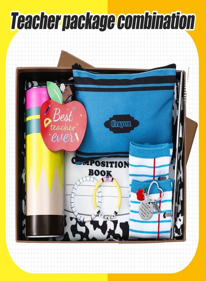 Sieral Teacher Appreciation Gifts for Women Christmas Teacher Gifts Set 20 oz Pencil Tumbler Composition Tote Bag Makeup Bag Bracelets Keychain Socks Apple Greeting Card Thank You & End of Year Favor - Image 4