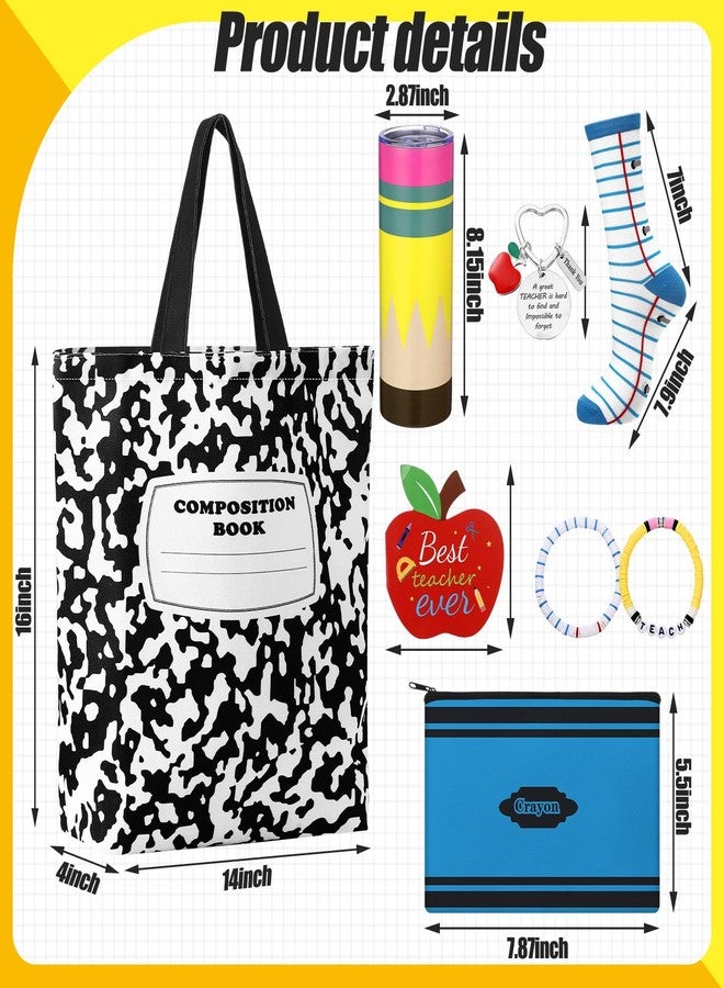 Sieral Teacher Appreciation Gifts for Women Christmas Teacher Gifts Set 20 oz Pencil Tumbler Composition Tote Bag Makeup Bag Bracelets Keychain Socks Apple Greeting Card Thank You & End of Year Favor - Image 3