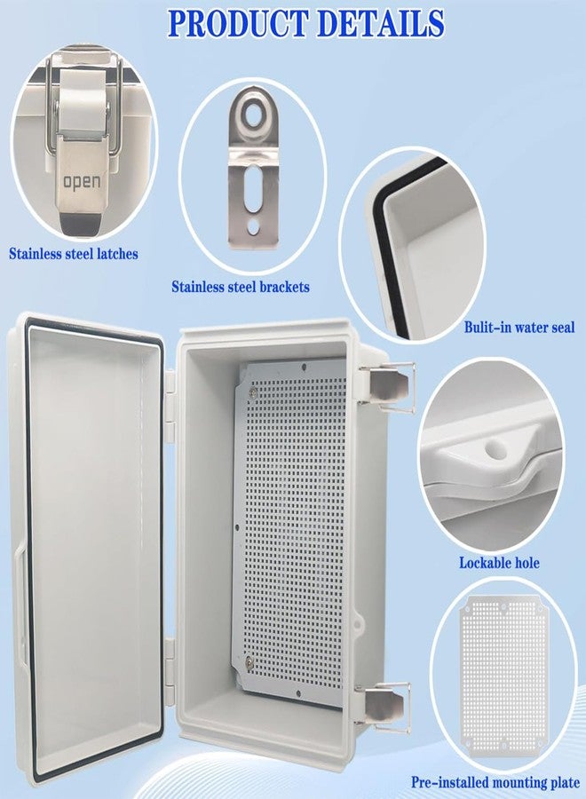 YETLEBOX Waterproof Electrical Box, IP67 Junction Box Stainless Steel Latch Hinged Grey Cover Project Enclosure with Wall Bracket 11.1"x7.5"x5.1" - Image 3