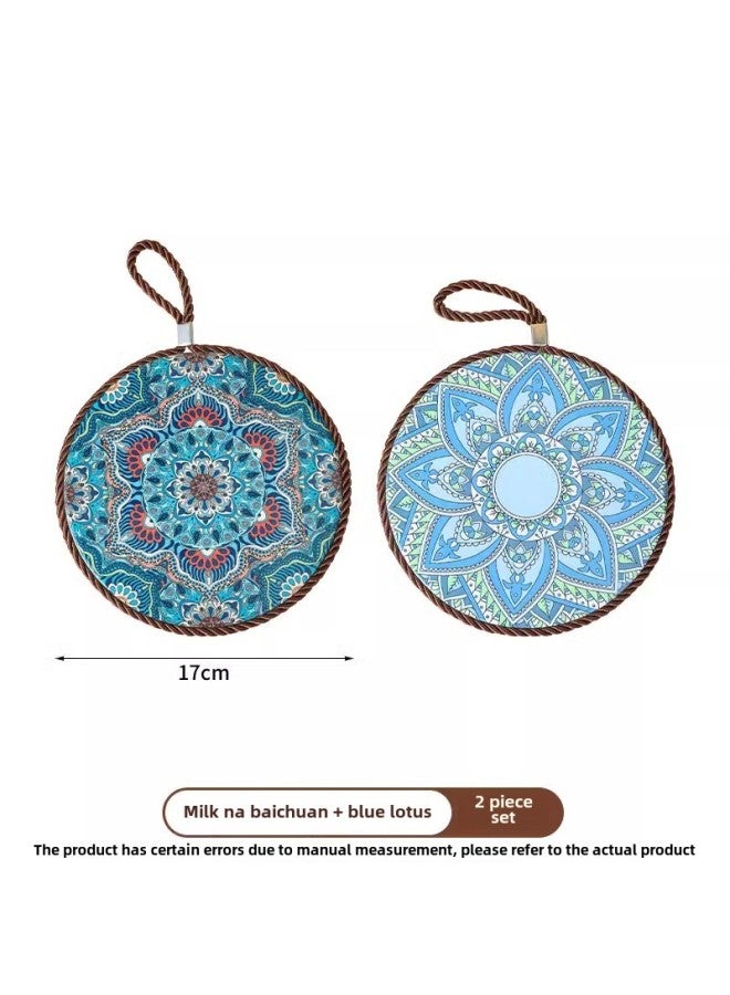 Retro Heat Insulation Pad High Temperature Resistant Casserole Anti-scalding Pad Enamel Pot Cushion Ceramic New Chinese Style Non-slip Dining Table Plate Cushion-color:Milky River + Blue Lotus  - Image 1