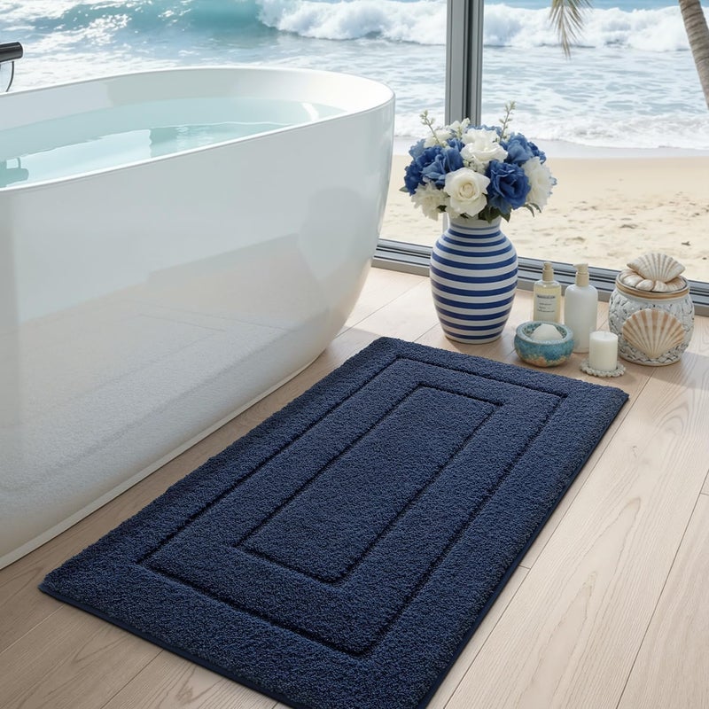 DEXI Bathroom Rug Mat 24x16, Non Slip Washable Soft Absorbent Mats, Rubber Backing Quick Dry Microfiber Rugs for Shower Floor, Bath Accessories Decor, Navy - Image 3