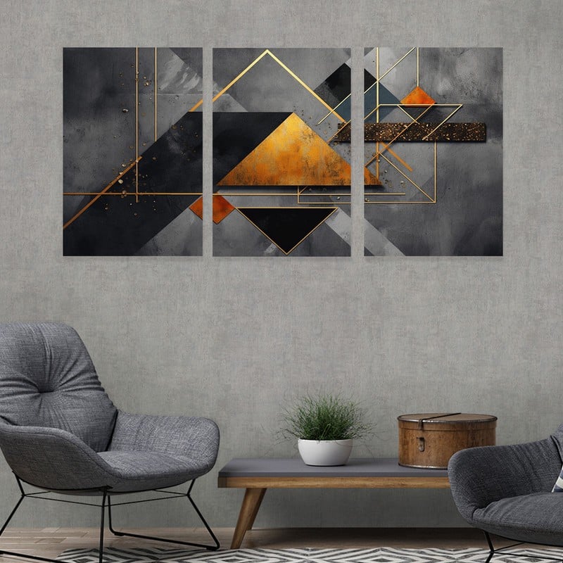 ماركتنا ثلاث لوحات قماشية بتصميم مودرن مع برواز مجوف مقاس (120×60) ثلاث قطع - Image 1