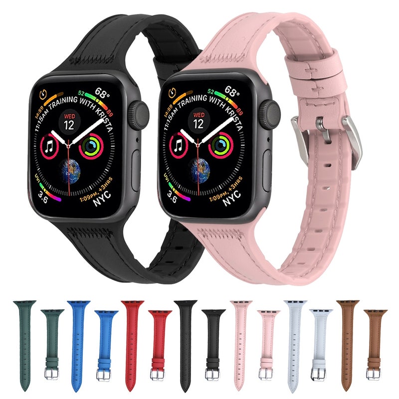 For Apple Watch Series 7 41mm / 6 & SE & 5 & 4 40mm / 3 & 2 & 1 38mm Silicone + Leather Watch Band(Brown)