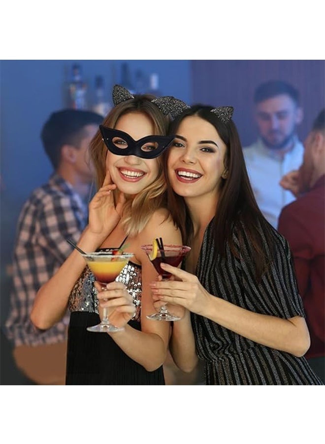 Cat Mask and Cat Ears Headband Set, Black Cat Eye Mask for Masquerade Party with Elastic String Masquerade Masks, Party Cat Mask for Women Girls - Image 5