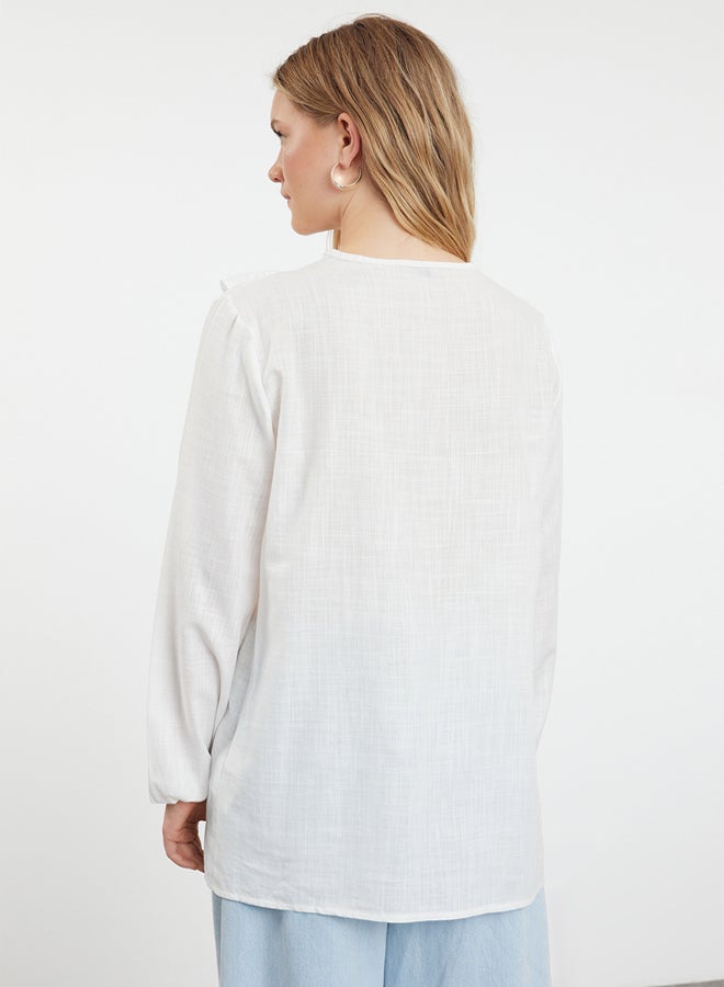 trendyol Ecru Collar Ruffle Detailed Woven Shirt TCTSS24TG00076 - Image 5