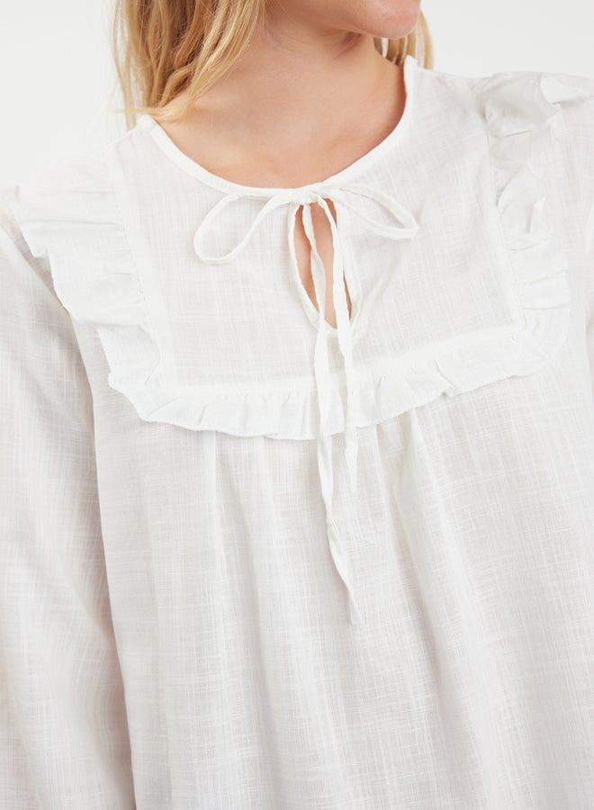 trendyol Ecru Collar Ruffle Detailed Woven Shirt TCTSS24TG00076 - Image 4