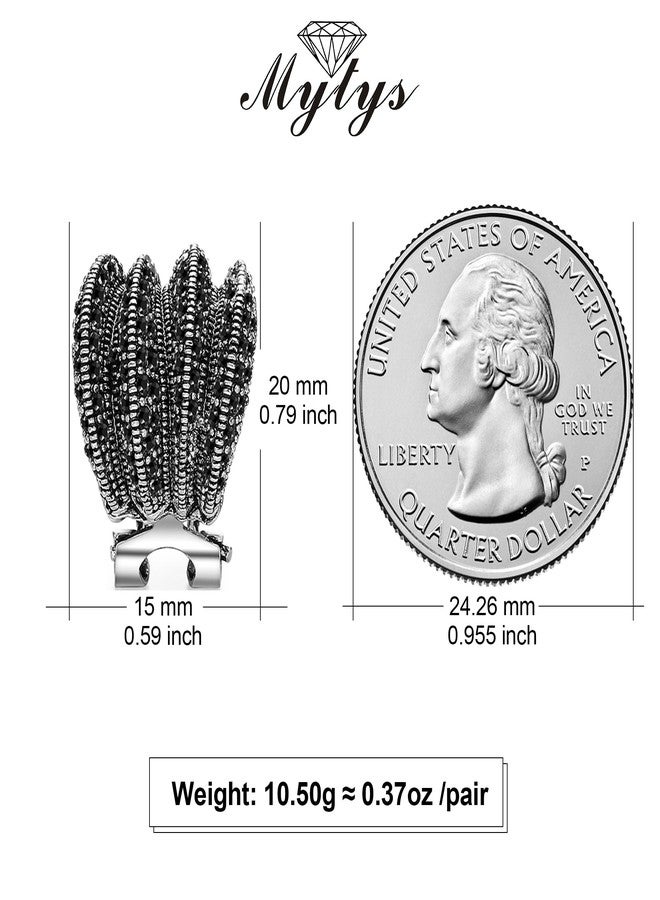 Mytys Vintage Fashion Silver Earrings Retro Black Marcasite Stone Cluster Earrings Stud Jewelry Gift for Women Girl - Image 4