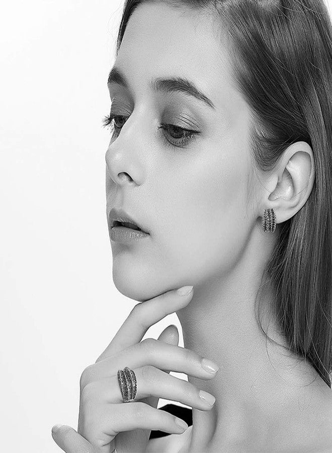 Mytys Vintage Fashion Silver Earrings Retro Black Marcasite Stone Cluster Earrings Stud Jewelry Gift for Women Girl - Image 3