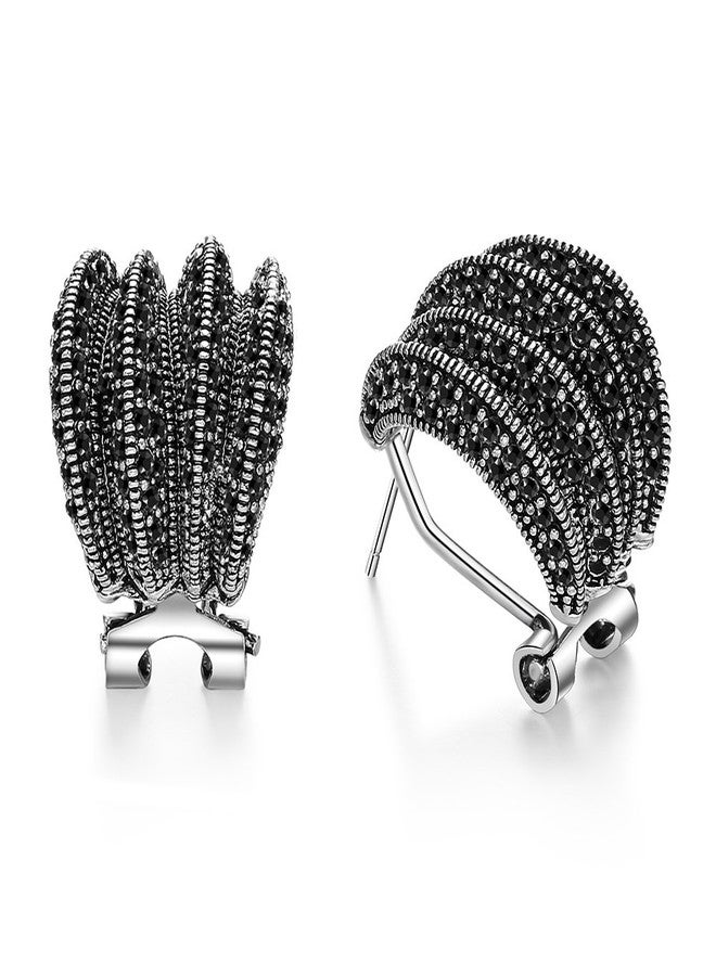 Mytys Vintage Fashion Silver Earrings Retro Black Marcasite Stone Cluster Earrings Stud Jewelry Gift for Women Girl - Image 1
