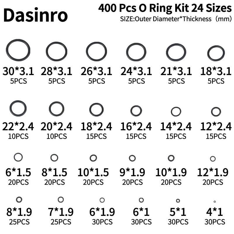 Dasinro 400 Pcs Rubber O-Rings Assortment Kit, 24 Sizes Rubber O-Ring Sealing Seal Assortment Set for Faucet, Hose, Automotive Repair, Plumbing, Gas, O Rings Kit - Image 2
