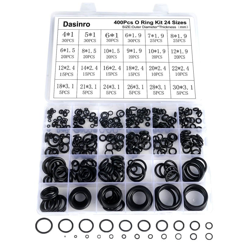 Dasinro 400 Pcs Rubber O-Rings Assortment Kit, 24 Sizes Rubber O-Ring Sealing Seal Assortment Set for Faucet, Hose, Automotive Repair, Plumbing, Gas, O Rings Kit - Image 1