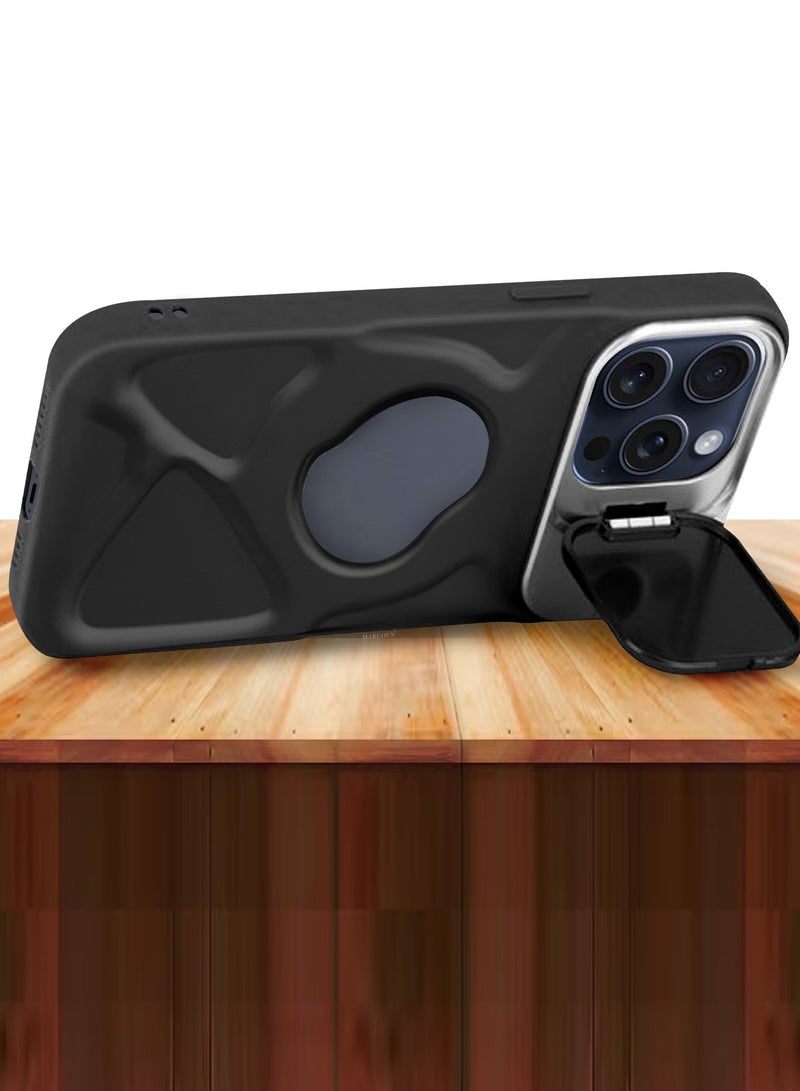 CATANES Slim Soft Case for iPhone 15 Pro Max - TPU Shockproof Case with Lens Protection Kickstand and Logo View Window - Black - Image 3