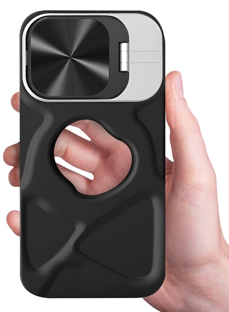 CATANES Slim Soft Case for iPhone 15 Pro Max - TPU Shockproof Case with Lens Protection Kickstand and Logo View Window - Black - Image 4