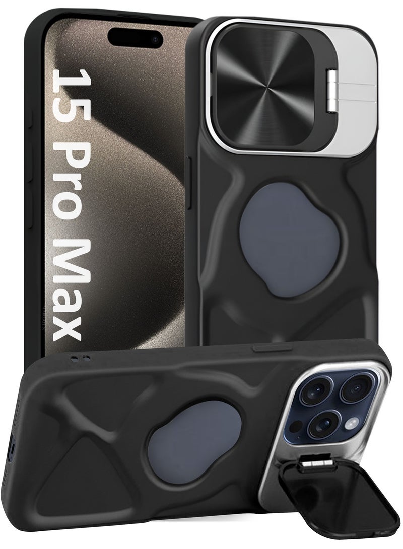 CATANES Slim Soft Case for iPhone 15 Pro Max - TPU Shockproof Case with Lens Protection Kickstand and Logo View Window - Black - Image 1