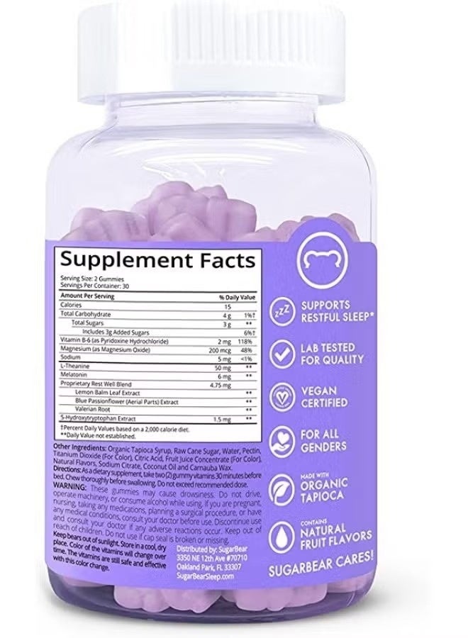 SugarbearPRO Natural Sleep Support 5-HTP Gummies – Enhance Relaxation & Sleep Quality – 60 Vegan Capsules - Image 2