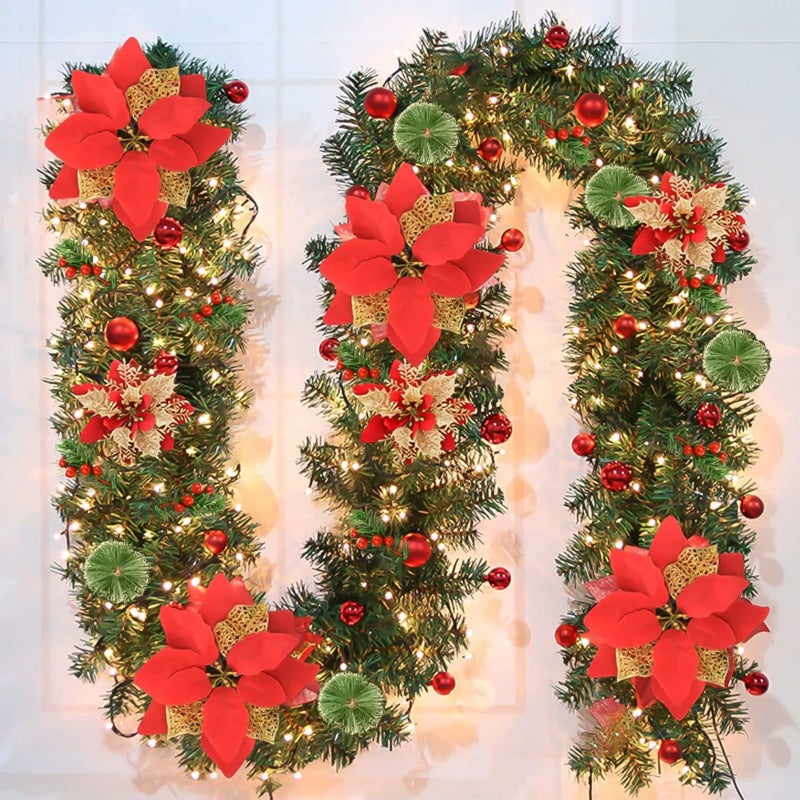 2.7m Christmas Vine Decoration Dense Door Hanging Ornament Christmas Tree Decoration Gold Red Wreath Set - Image 1