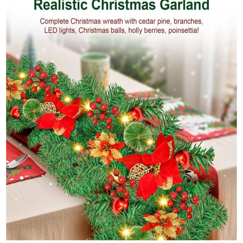 2.7m Christmas Vine Decoration Dense Door Hanging Ornament Christmas Tree Decoration Gold Red Wreath Set - Image 4