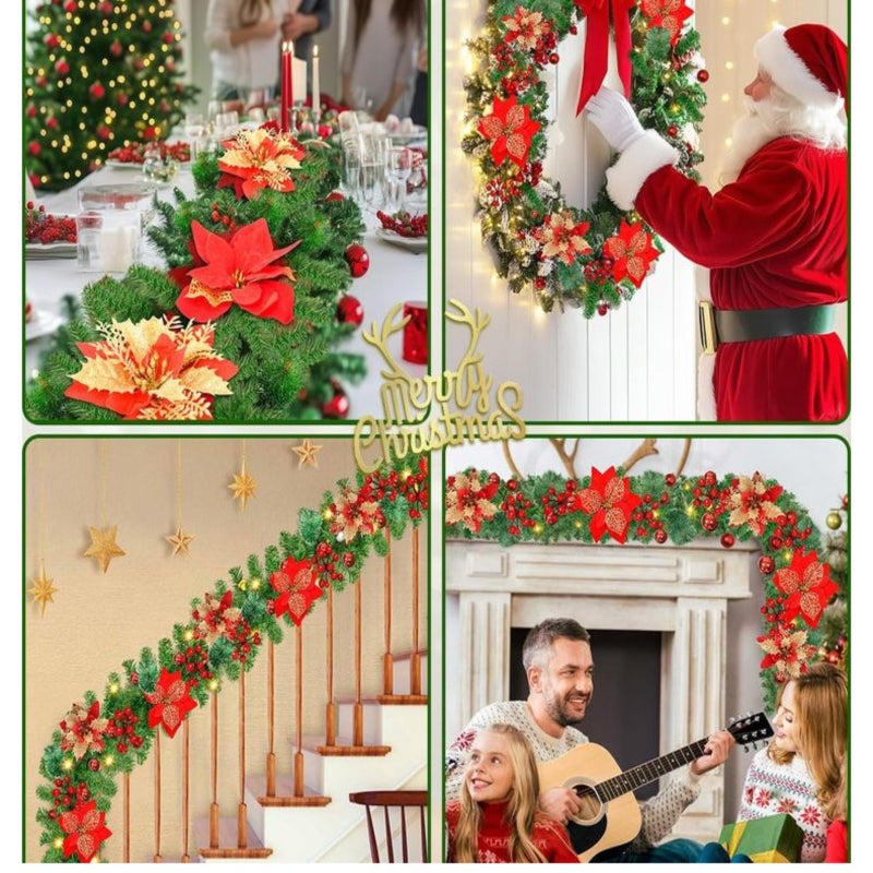 2.7m Christmas Vine Decoration Dense Door Hanging Ornament Christmas Tree Decoration Gold Red Wreath Set - Image 3
